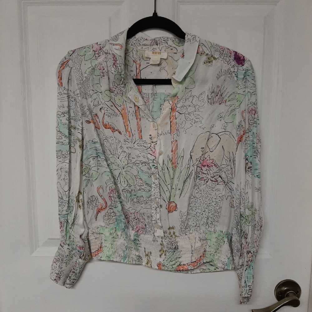 Anthropologie Maeve Color By Numbers Watercolor Rosa Blouse size M